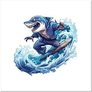 Shark Surfing - Shark Beach Posters and Art